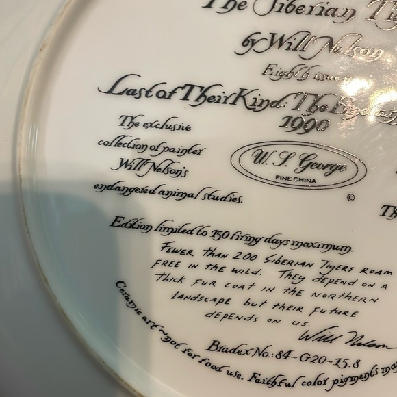 The Siberian Tiger Will Nelson Vintage Last of Their Kind Endangered Plate - Picture 8 of 16